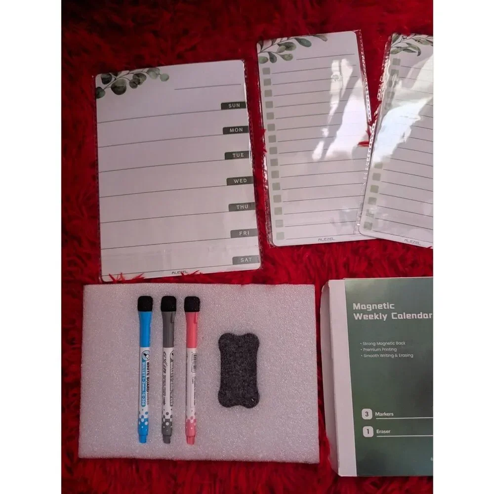 Alezel Magnetic Weekly Calendar & To Do List Fridge Whiteboard Set New